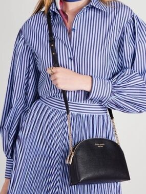 Kate Spade New York Morgan Saffiano Dome Double Zip Crossbody Bag Black Leather